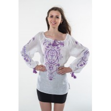 Boho Style Ukrainian Embroidered Folk  Blouse "Magic Herbs" purple on white